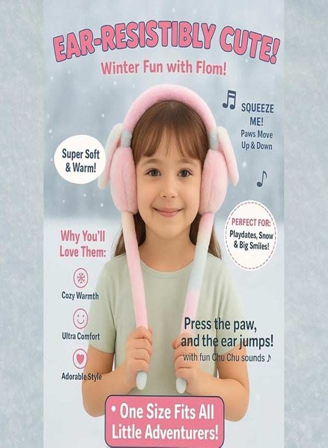Pixelera Flom Interactive Winter Earmuffs with Moving Bunny Ears, Super Soft Plush, One Size Fits All, Sound Effects, Pink and Pastel Colors - Image 3